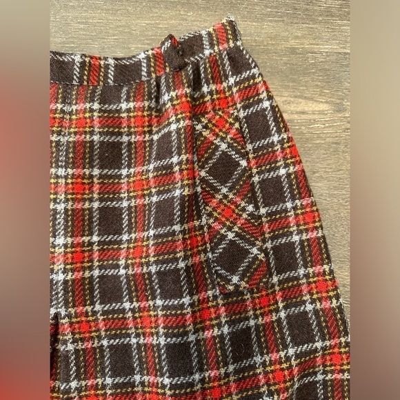 VINTAGE JAMES KENROB 1960-1970 BROWN, RED, AND YELLOW PLAID WOOL SKIRT - SKU:345 - Picture 6 of 8